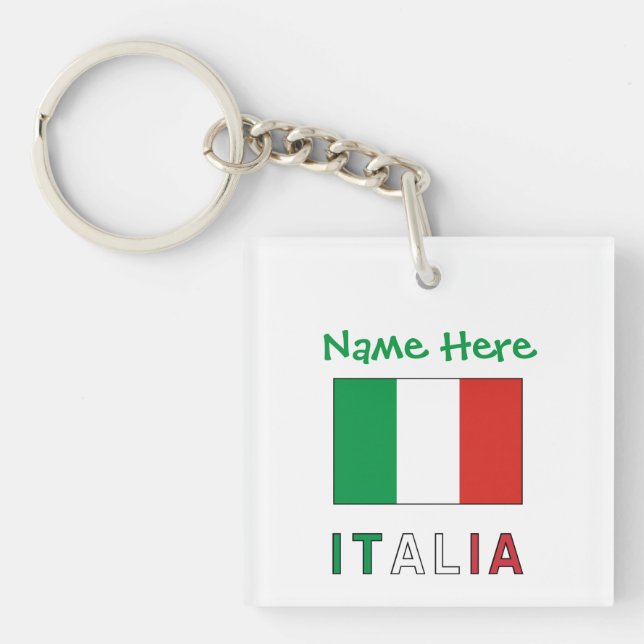 Llavero Italia y Bandiera Italiana Personalización Verde (Frente)