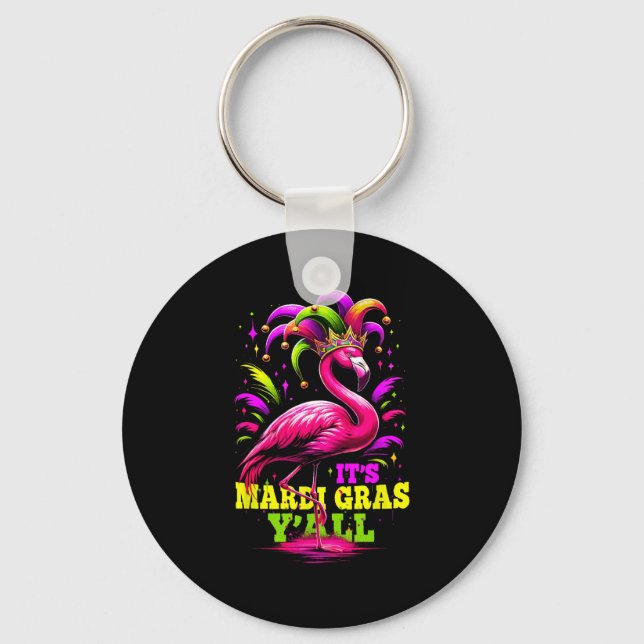 Llavero Its Mardi Gras Yall Pink Flamingo Wearing Jester H (Anverso)