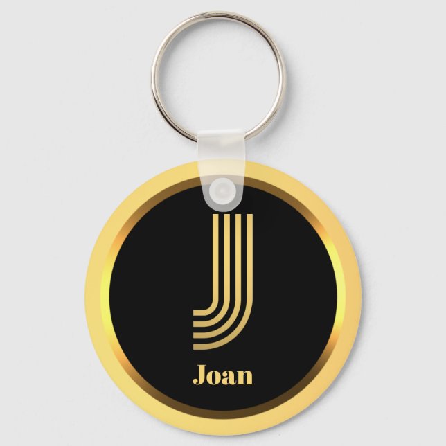 Llavero J Carta monogramada de oro personalizada (Anverso)