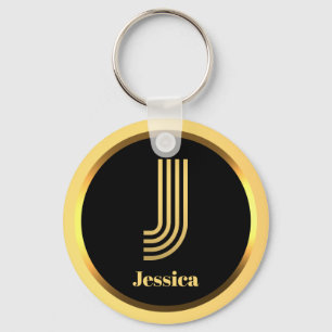 Llavero J Carta monogramada de oro personalizada