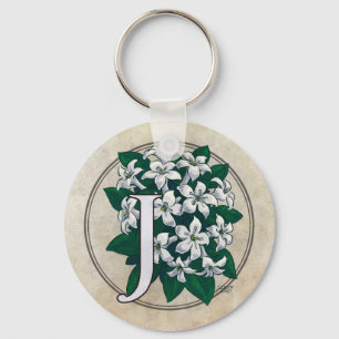 Llavero J para el Monograma de Flor de Jazmín