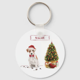 Llavero Jack Russell de pelo duro divertido en Navidad