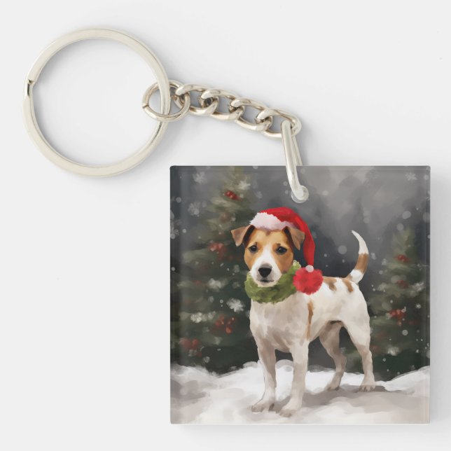 Llavero Jack Russell Dog en Navidades de nieve (Frente)