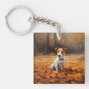 Llavero Jack Russell entre hojas de otoño que caen Inspira