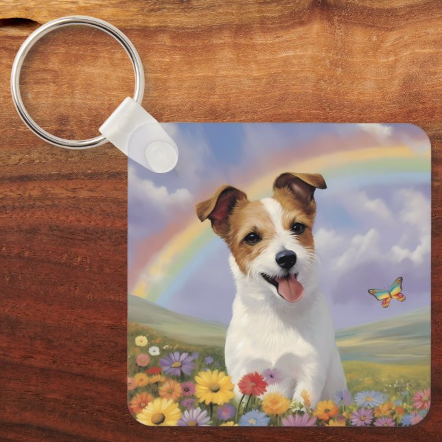 Llavero Jack Russell Terrier Custom Name Rainbow Butterfly (Anverso)