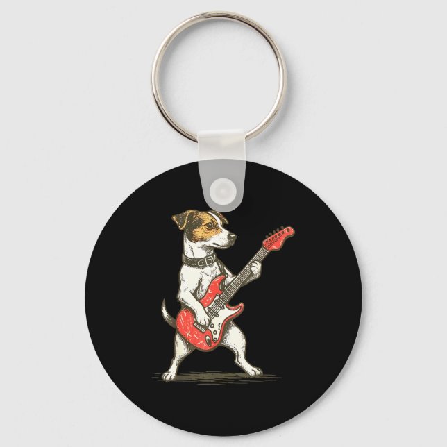 Llavero Jack Russell Terrier Dog Playing Guitar Rocker Gui (Anverso)