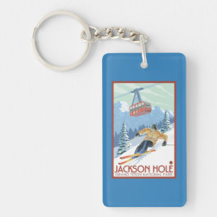 Llavero Jackson Hole, esquiador de Wyoming y tranvía