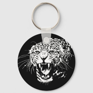 Llavero Jaguar blanco y negro