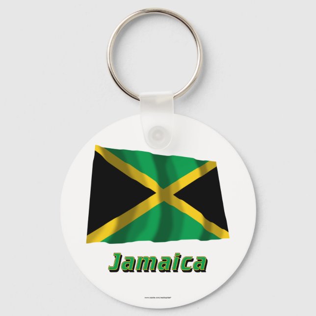 Llavero Jamaica ondeando bandera con nombre (Anverso)