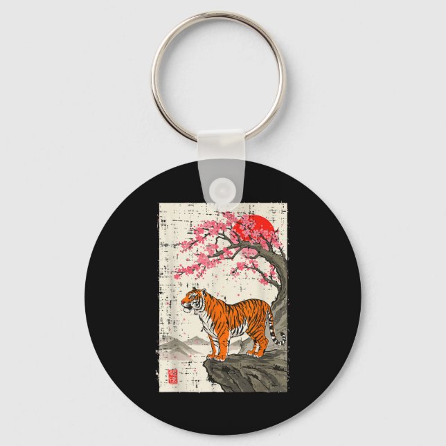 Llavero Japanese Tiger Cherry Blossoms Sakura Art Women Me (Anverso)