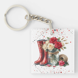 Llavero Jardín de campo Botas y Rosas