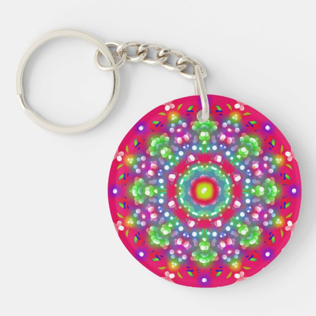 Llavero Jardín de flores coloridas Mandala Round Keychain (Frente)