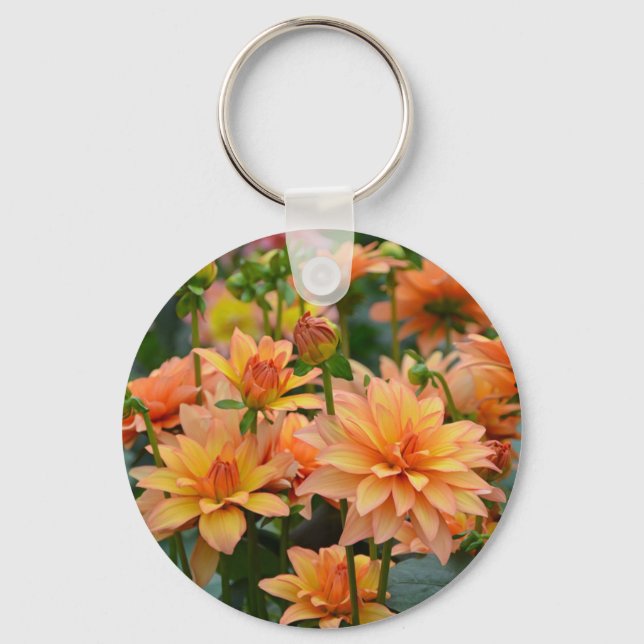 Llavero jardín de flores naranja dahlia (Anverso)