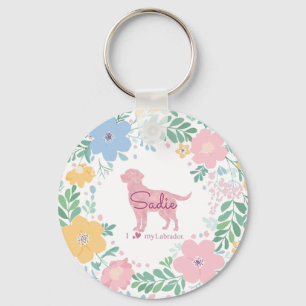 Llavero Jardín de Flores Rosa Pastel Labrador Retriever Fo