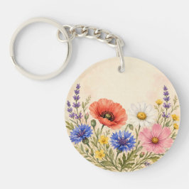 Llavero Jardín de flores silvestres en acuarela 
