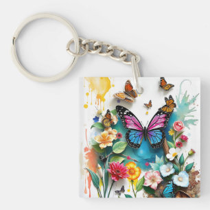 Llavero Jardín de mariposas vibrante Diseño inspirado de