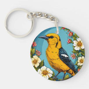 Llavero 🐦 Jardin de Oriol Dorado, Amuleto de Floración, R