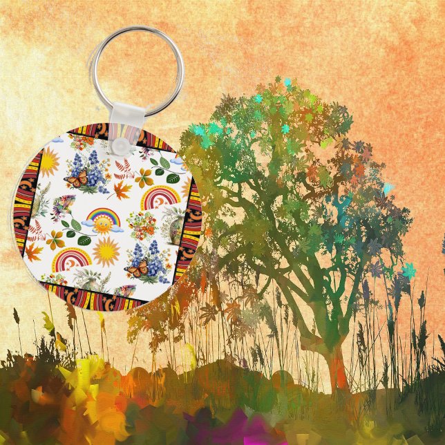 Llavero Jardín de primavera mariposa Arcoiris Sunshine Gre (Spring Garden Butterfly Rainbow Sunshine Greenery Keychain)