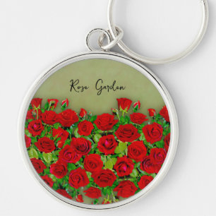 Llavero Jardín de Rosas Rojas Vibrantes Patrón Floral