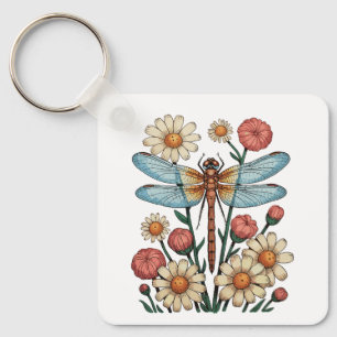 Llavero Jardín Floral Cottagecore Libélula Flor Naturaleza