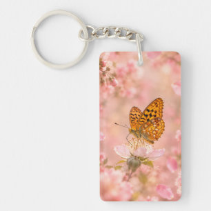 Llavero Jardín floral de mariposa rosa