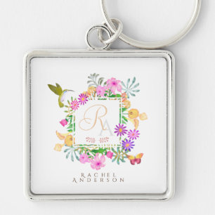 Llavero Jardín floral Monograma Blanco