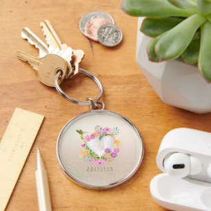 Llavero Jardín floral Monograma Corazón Beige