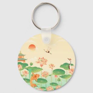 Llavero Jardín Japonés Estanque de Koi y Nenúfares Arte