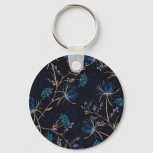 Llavero Jardín oscuro: Floral azul monotónica