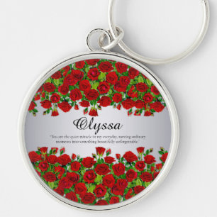 Llavero Jardín Romántico de Rosas Rojas Clásicas con Nombr