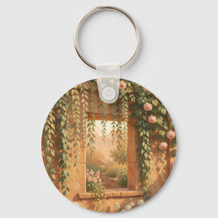 Llavero Jardín romántico de ventana de piedra cubierta de 