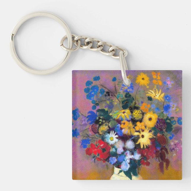Llavero Jarrón blanco con flores Odilon Redon (Frente)