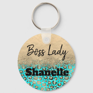 Llavero Jefe Lady Purpurinoso Turquoise Leopard Personaliz
