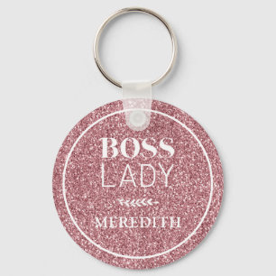 Llavero Jefe Lady Trendy Girly Purpurina Rosa Personalizad