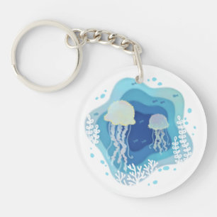 Llavero Jellyfish en el Ilustracion de Arte de Papel Oceán