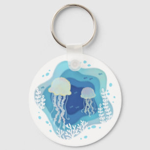 Llavero Jellyfish en el Ilustracion de Arte de Papel Oceán
