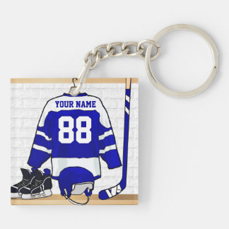 Llavero Jersey azul y blanco personalizado del hockey