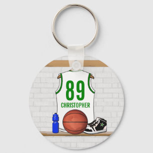 Llavero Jersey de baloncesto blanco y verde personalizado