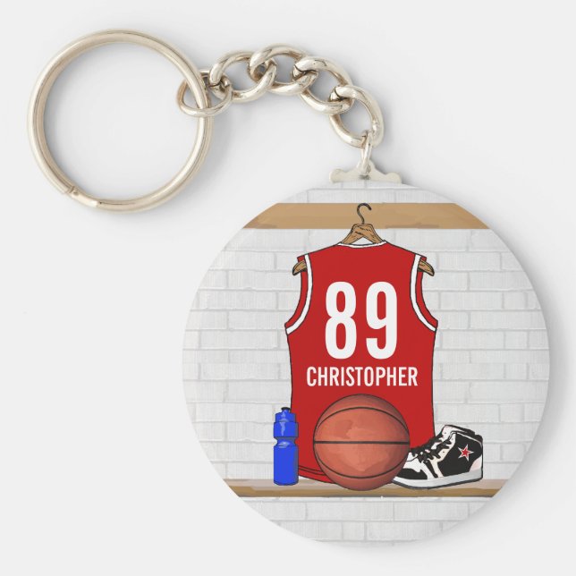 Llavero Jersey de baloncesto rojo y blanco personalizado (Frente)