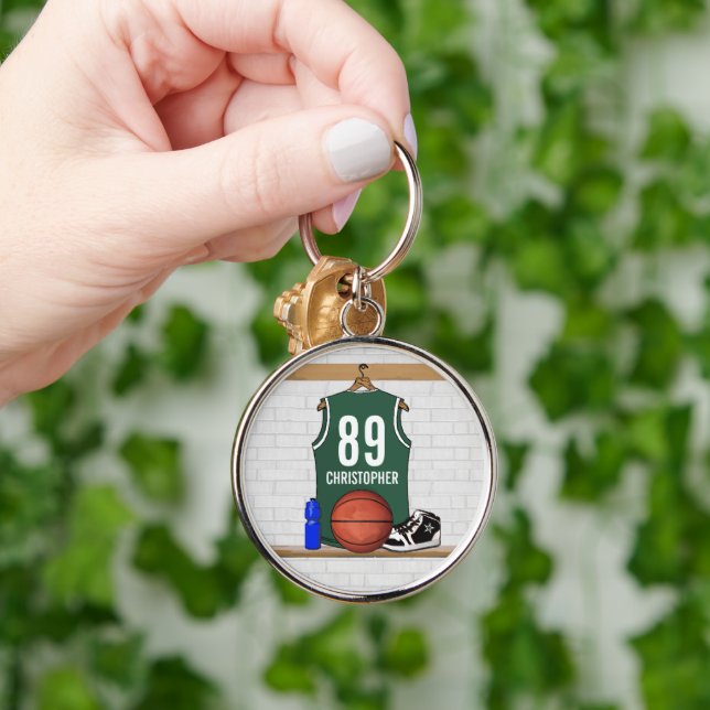 Llavero Jersey de baloncesto verde y blanco personalizado (Mano)