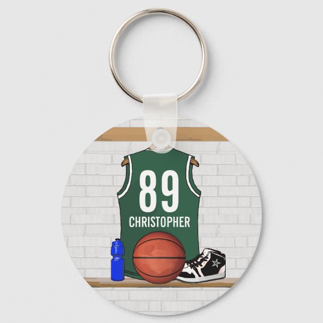 Llavero Jersey de baloncesto verde y blanco personalizado (Anverso)