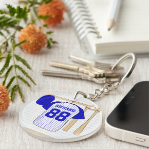 Llavero Jersey de béisbol azul y blanco personalizado