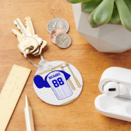 Llavero Jersey de béisbol blanco y azul personalizado
