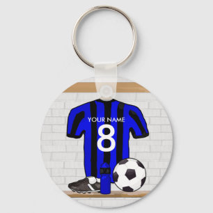 Llavero Jersey de fútbol negro y azul personalizado