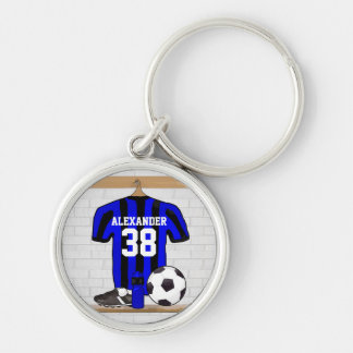 Llavero Jersey de fútbol rayado azul y negro personalizado