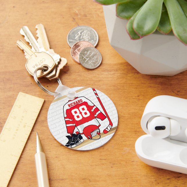 Llavero Jersey de hockey sobre hielo rojo y blanco persona (Escritorio )