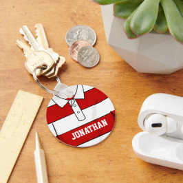 Llavero Jersey de rubí rojo y blanco personalizado