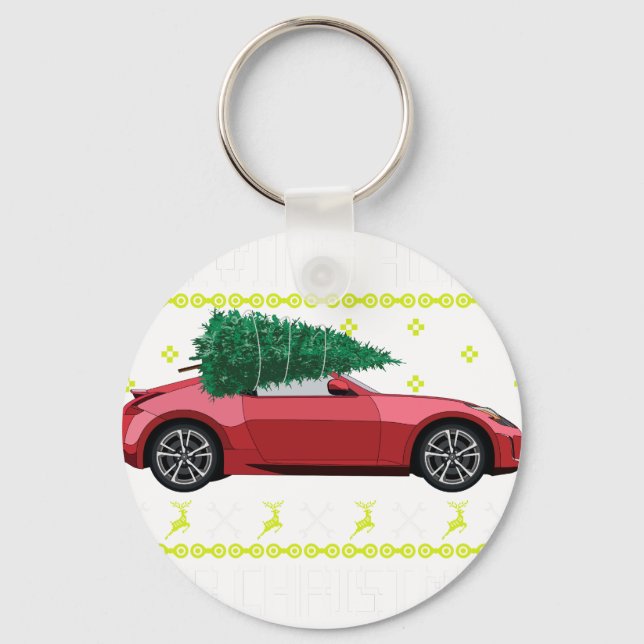Llavero Jersey de Suéter Feo de Navidad con Coche Antiguo  (Anverso)