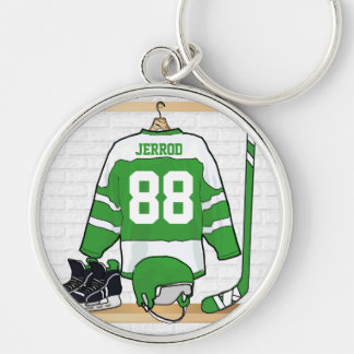 Llavero Jersey verde y blanco personalizado del hockey