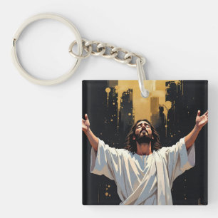 Llavero Jesucristo Nuestro Salvador Negro y Dorado